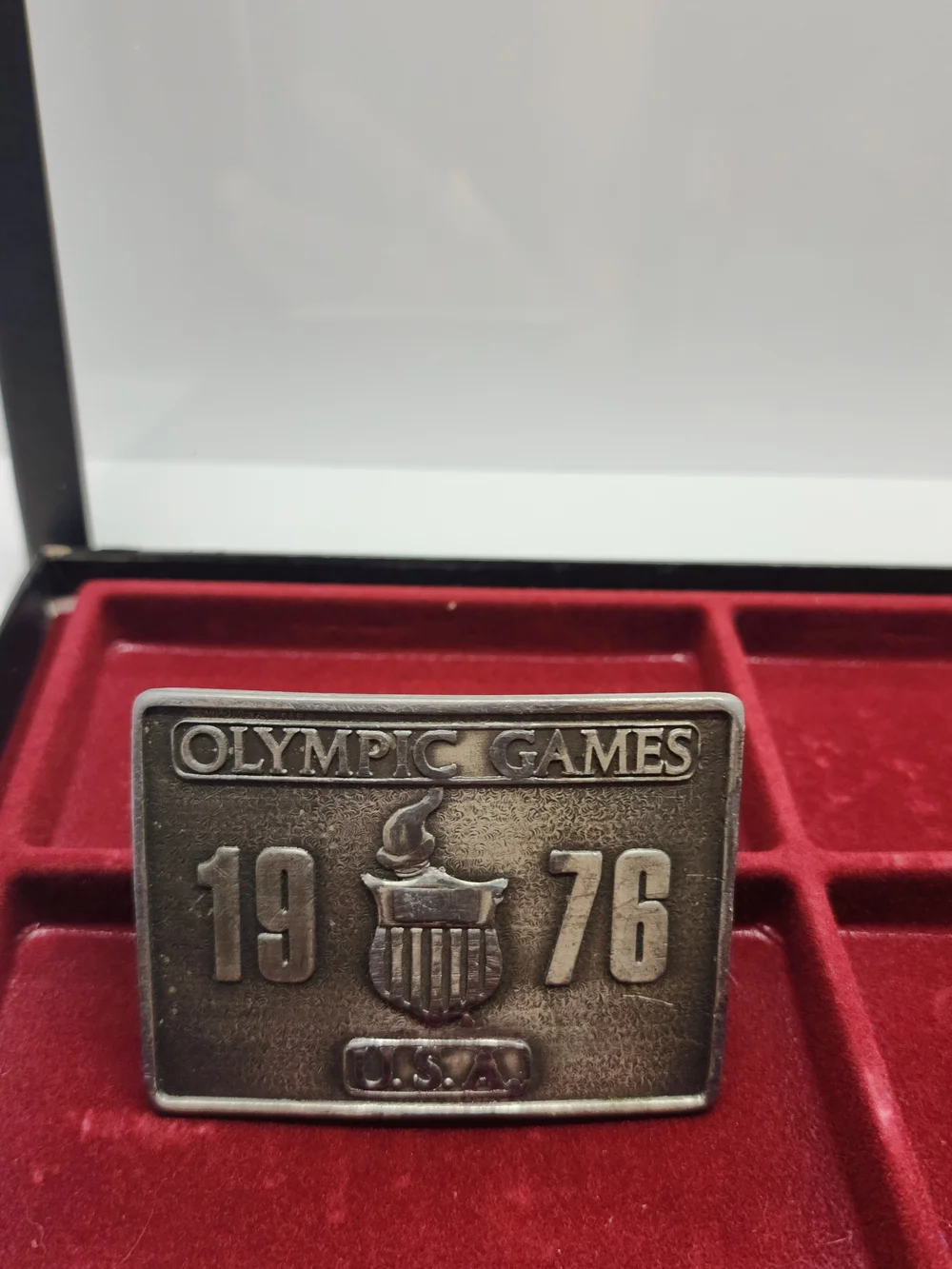 Vintage 1976 Olympic Games USA Brass Belt Buckle Bergamot Buckle Works Darien WI